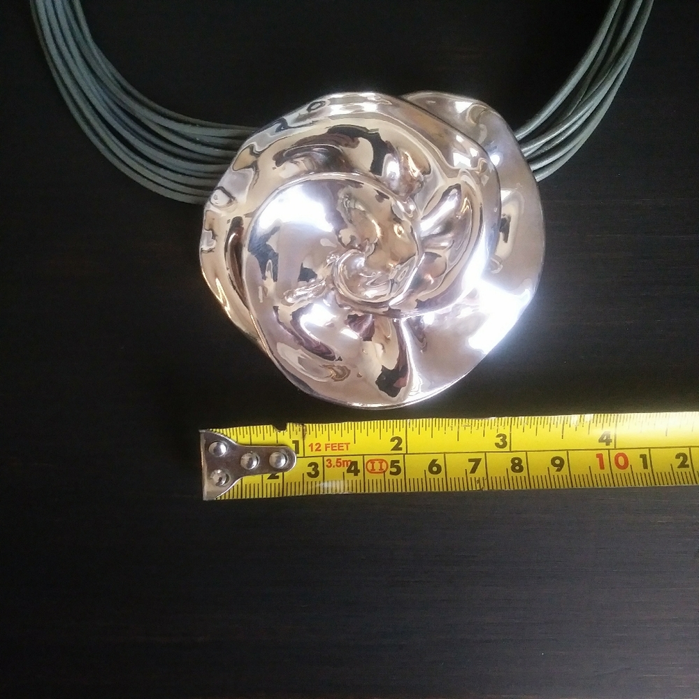 Sterling Silver Floral Pendant & Cord Necklace - Picture 6 of 11